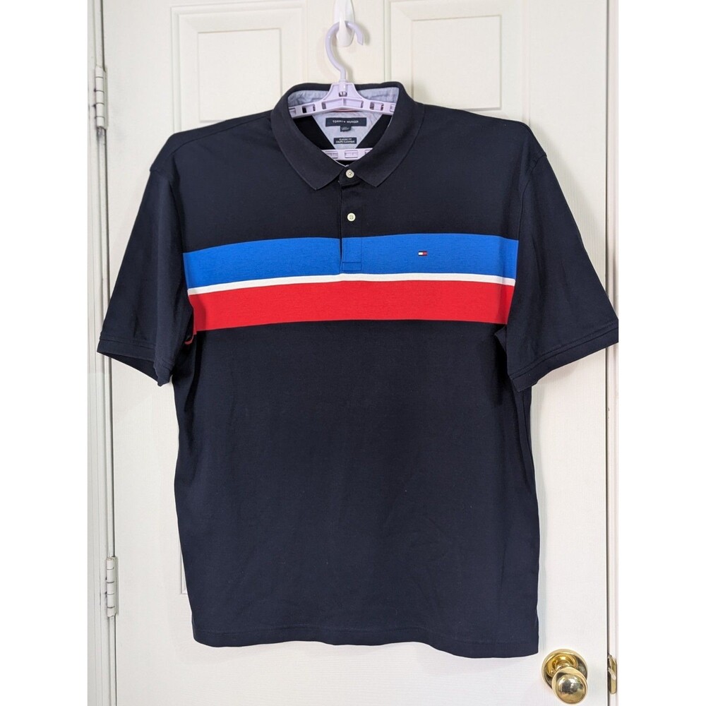Tommy Hilfiger Classic Polo Mens XXL Navy Colorblock Stretch Embroidered Logo